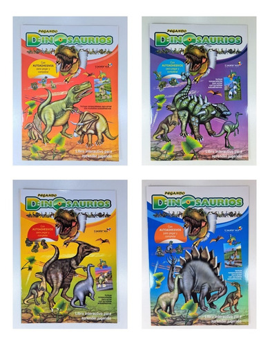 Lote X 4 Libros Pegando Dinosaurios Con Autoadhesivos