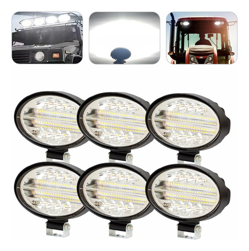 6 Faróis Led Milha Auxiliar 144w Forte Trator Colheitadeira