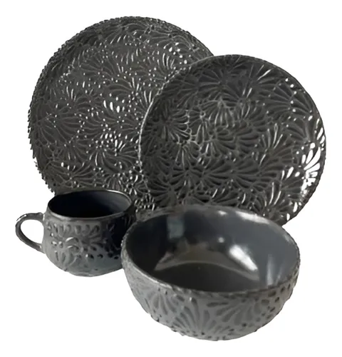 comprar Vajilla De 24 Piezas Para 6 Personas Talavera Negra Negro 6 Personas