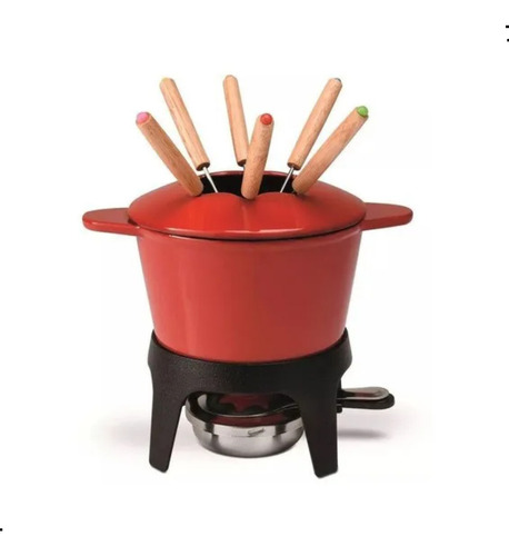 Conjunto Aparelho Para Fondue Em Ferro Fundido - Vermelho