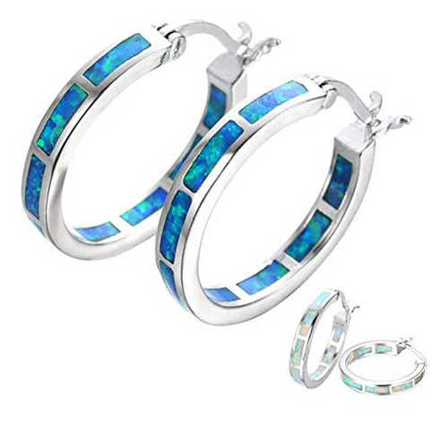 Life Stage Fire Created-opal 925 Sterling Silver Round Hoop 