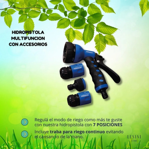 Imagen 5 de 9 de Kit Riego Manguera Flex 50 1/2 + Pistola 7 Funciones