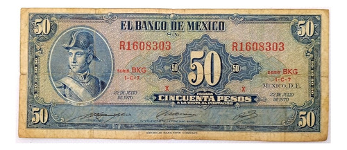 Billete De 50 Pesos Ignacio Allende 1970 Banco De México