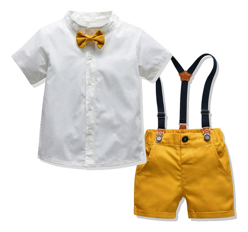 Mono De Blusa De Manga Corta Con Corbata De Moda Para Niños