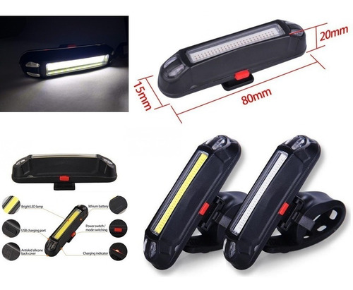 Imagem 2 de 9 de Kit 2x Lanterna Bike Sinalizador Traseiro Farol Recarregavel