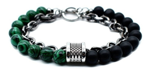 Pulsera Piedras Naturales Verdes Acero Inoxidable Hombre