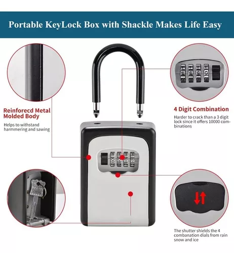 Caja de seguridad para llaves montada en la pared, resistente a la  intemperie, combinación de 4 dígitos, caja de bloqueo de 5 llaves con  capacidad