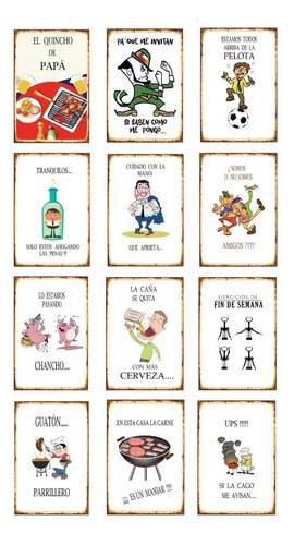 Pack 12 Carteles Frases Chilenas Para Quincho-bar 20x30 Cms