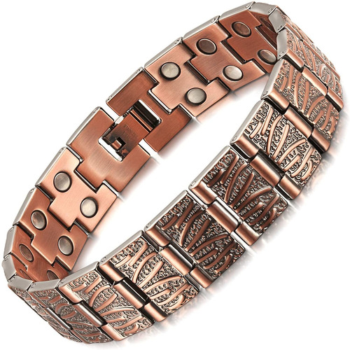 Pulsera Terapia Magnética Cobre Puro Doble Para Hombre