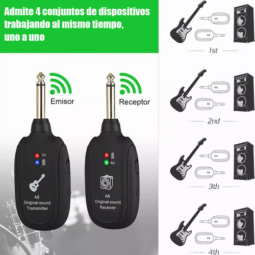 Sistema Transmisor y Receptor Inalambrico Guitarra A8 Sistema Inalámbrico Para Guitarra Transmisor Inalámbrico Recargable Receptor de Guitarra Sistema de Guitarra Digital