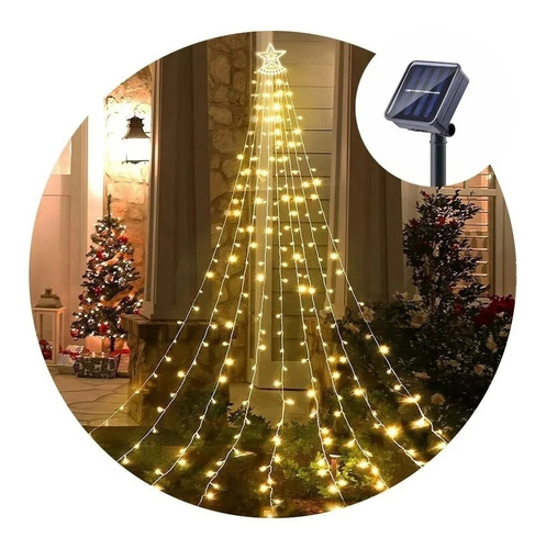 Luces Solar Navidad Guirnalda Cascada Arbol 300 Led