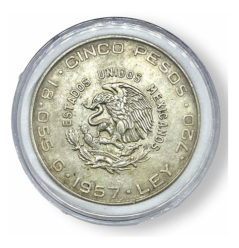 Moneda De Plata 5 Pesos Hidalgo 1957 18.055 Gr L720 Encapsul