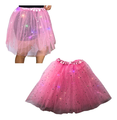 Falda Tutu Ballet Escarchado Luces Led Colores Disfraz Mnr