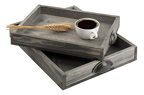 Mygift Bandejas De Servicio Grandes De Madera Gris Vintage C