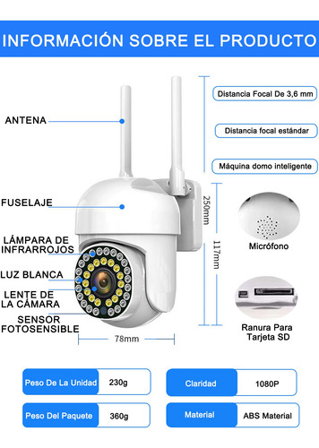 2.4g Camara De Vigilancia Inalambricas Seguridad Wifi 1080p Blanco