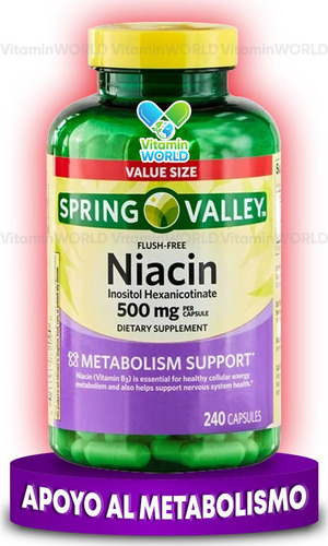 Spring Valley Niacina Vitamina B3 Inositol 240 cápsulas Sabor de Niacina Sem Sabor