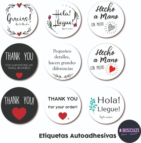 Etiquetas Autoadhesivas Lavables Opp Gracias Hecho Con Amor 