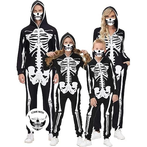 Disfraz De Esqueleto De Halloween Familia, Enterizo Cap...