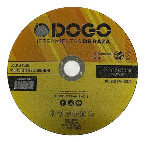 Disco De Corte Amoladora 180 X 1,6 ( 7 Pulgadas ) Acero Dogo
