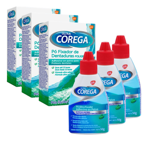 Pasta De Dentes Gsk Fixador De Dentaduras Corega Pó 50g Pacote X 3