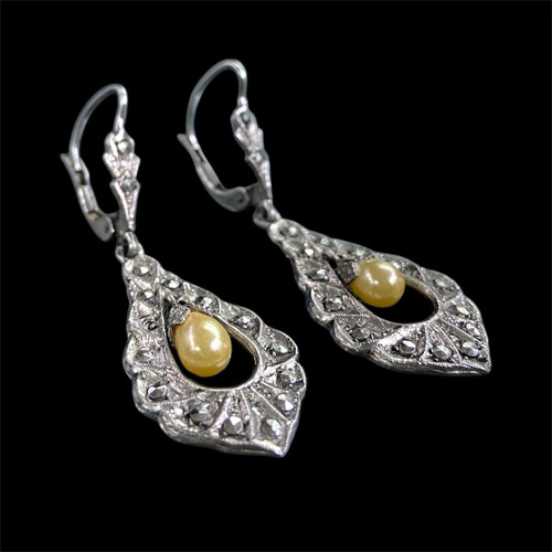 Aros De Plata 900 Con Marquesita Y Perla De Cultivo (Usado)
