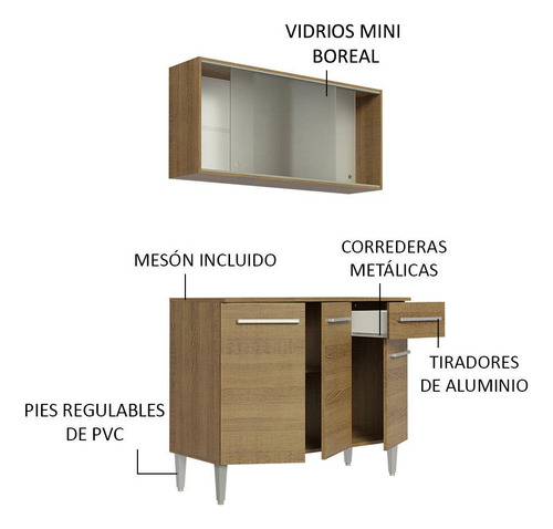 Cocina Integral Completa Modular Madesa Emilly 105cm Color Marrón 01