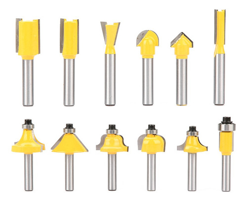 Juego Amarillo 12 Piezas Fresa Espiga Carpintería Mango 1/4