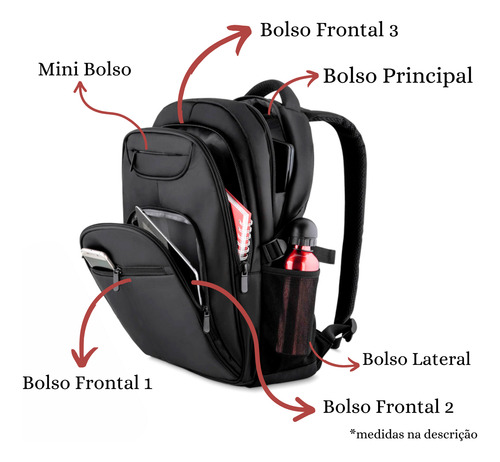Mochila Com Alça Reforçada Para Notebook Na Cor Preta