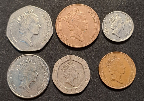 Inglaterra X 6 Monedas Distintas, Incluye 50 Pence 1997. 