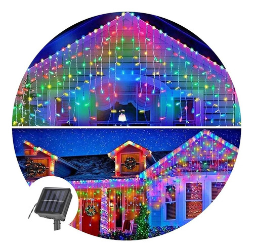 Cascada Solares 6mts 200 Led Luces Solares Exterior Navidad