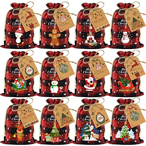 36 Bolsas De Navidad De Algodón Cordón Buffalo Plaid,...