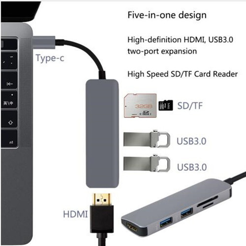 Imagen 2 de 8 de Hub Adaptador Usb C A Hdmi + 2x Usb 3.0 + Sd / Micro Sd / Aluminio Premium