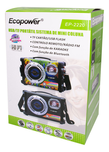 Altavoz Parlante Portatil Ecopower Con Luces Y Karaoke