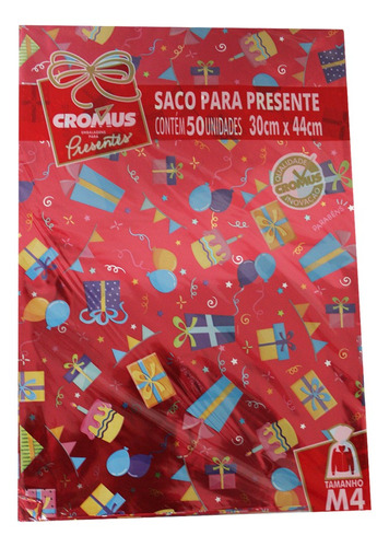 Sacos Para Presente Cromus 30x44 Presentes Vermelho Com 50