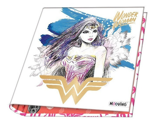 Carpeta Wonder Woman N°3 Escolar Con Ganchos 3x40 Mooving Diseño Mujer Maravilla