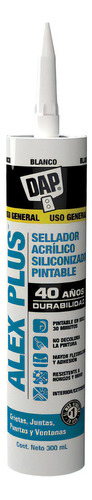 Sellador Acrílico Siliconado Pintable Grietas Alex Plus Dap Color Blanco