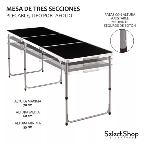 Mesa Plegable Metalica Jardín Tipo Portafolio Portatil 1.8m Color Plata