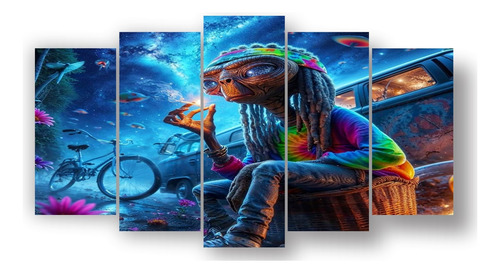 Set 5 Cuadros Decorativos Alíen Extraterrestre 02 Alíen Extraterrestre Bastidor De Madera