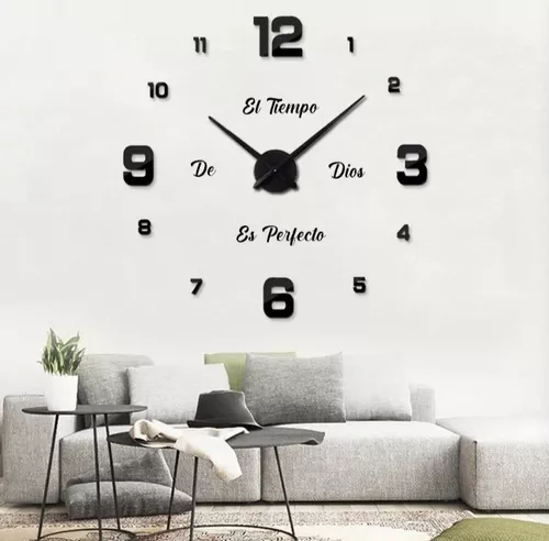Reloj 3d Tamaño 100 X 100 Cm Color Negro + Frase En Vinilo