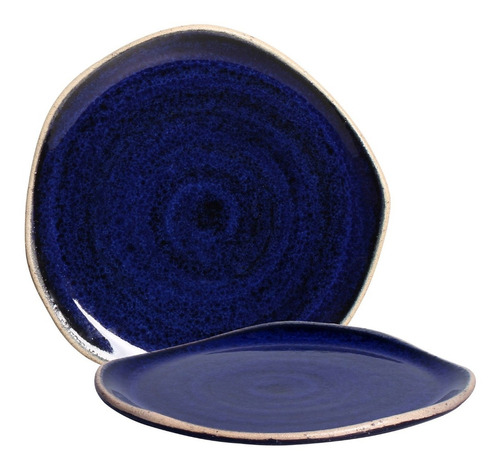 Prato Orgânico Linha Nazar De Cerâmica Azul Médio 22cm