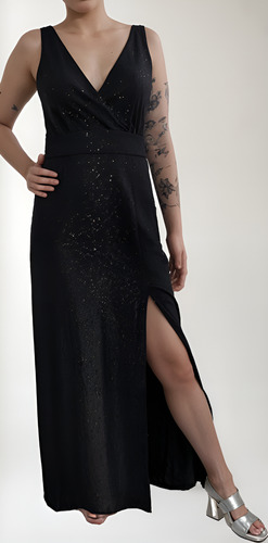 Vestido Negro Largo Con Brillos Gala Noche Fiesta Casamiento