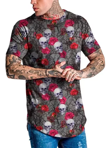 Camiseta Camisa Longline Masculina Caveira Estados Unidos USA