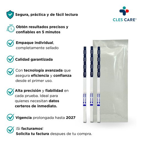 Prueba De Embarazo (hcg) En Tira Cles Care®, Caja Con 100 Piezas/pruebas