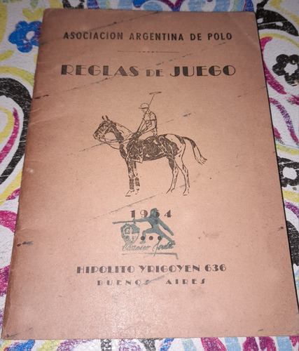 Libro Asociación Argentina De Polo Reglas De Juego Año 1954