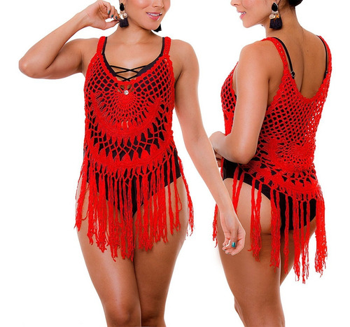 Ropa De Playa Salida Baño Vestido Tejido Crochet Pareo 1514