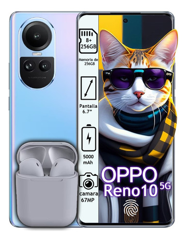 Celular Oppo Reno10 5g Dual Sim 256gb 8gb Ram Amoled 67w + Kit Color Celeste