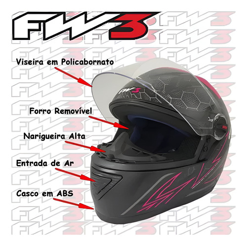 Capacete Fw3 Fechado Gt2 C/ Narigueira Alta + Viseira Fumê
