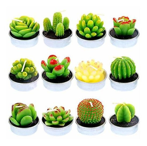 Velas Cactus Tealight: Set 12 Piezas, Diseño Único.