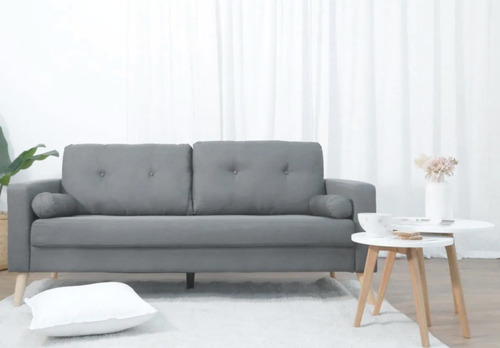 Imagen 2 de 10 de Sillon Brett Sofa 3 Cuerpos Lino Y Madera Nórdico
