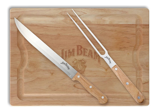 Jim Beam Parrillero Tabla Corte Cuchillo/tenedor Set 3pcs